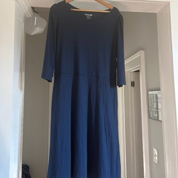 Wool& Renata Bell Sleeve Dress Size Large Marine Blue - Picture 1 of 6